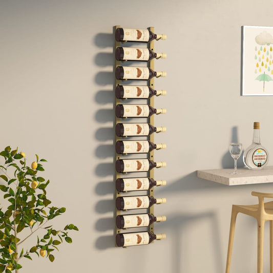 12 Bottles Gold Wall Mounted Wine Rack Home Display Stand
