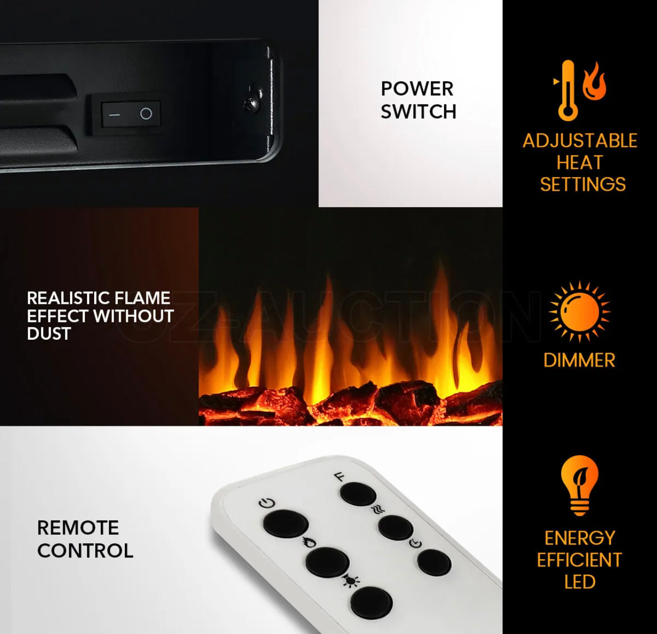100cm Electric Fireplace Heater Wall Recessed Mounted  900/1800W 5 FlameI