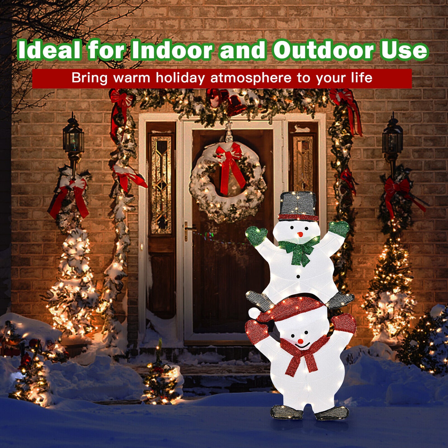 1.4M Christmas Double Snowman Decor Lighted Xmas Garden Sign Home Outdoor Yard