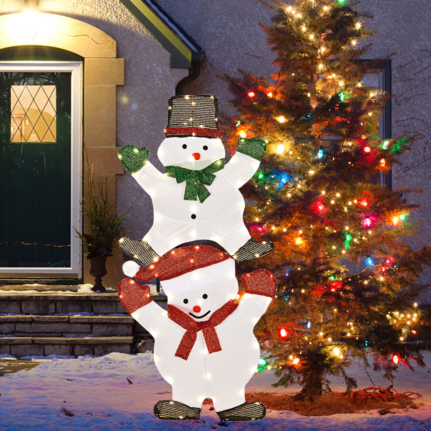 1.4M Christmas Double Snowman Decor Lighted Xmas Garden Sign Home Outdoor Yard
