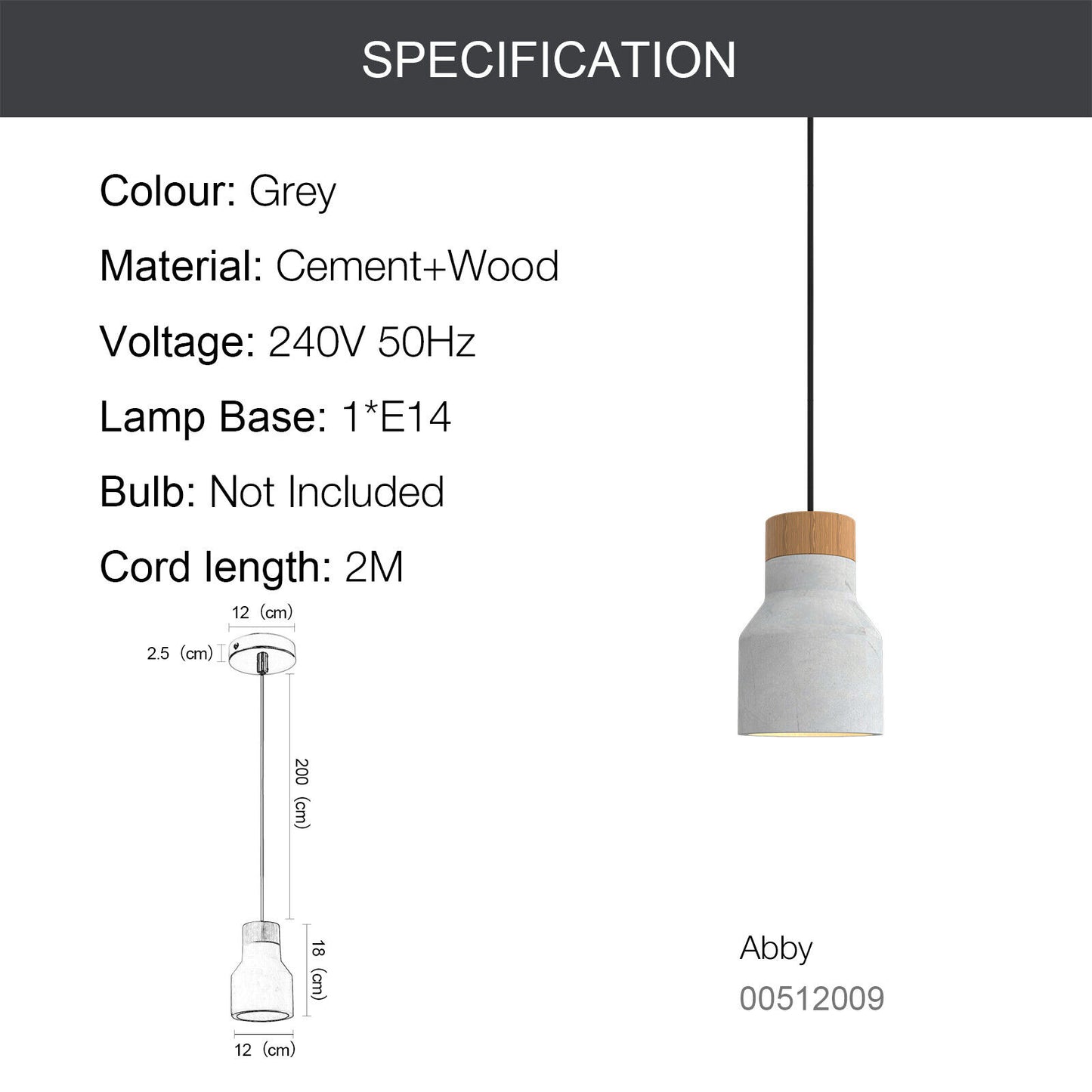 1-Light Wood Top Modern Chandelier Ceiling Lamp Pendant Light Concrete