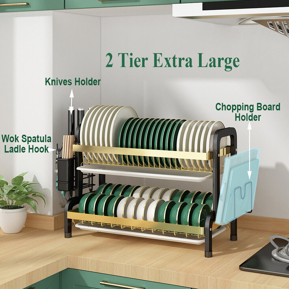 Extra Large Drying Rack with Cup Holder Dish Drainer Cutlery Tray
