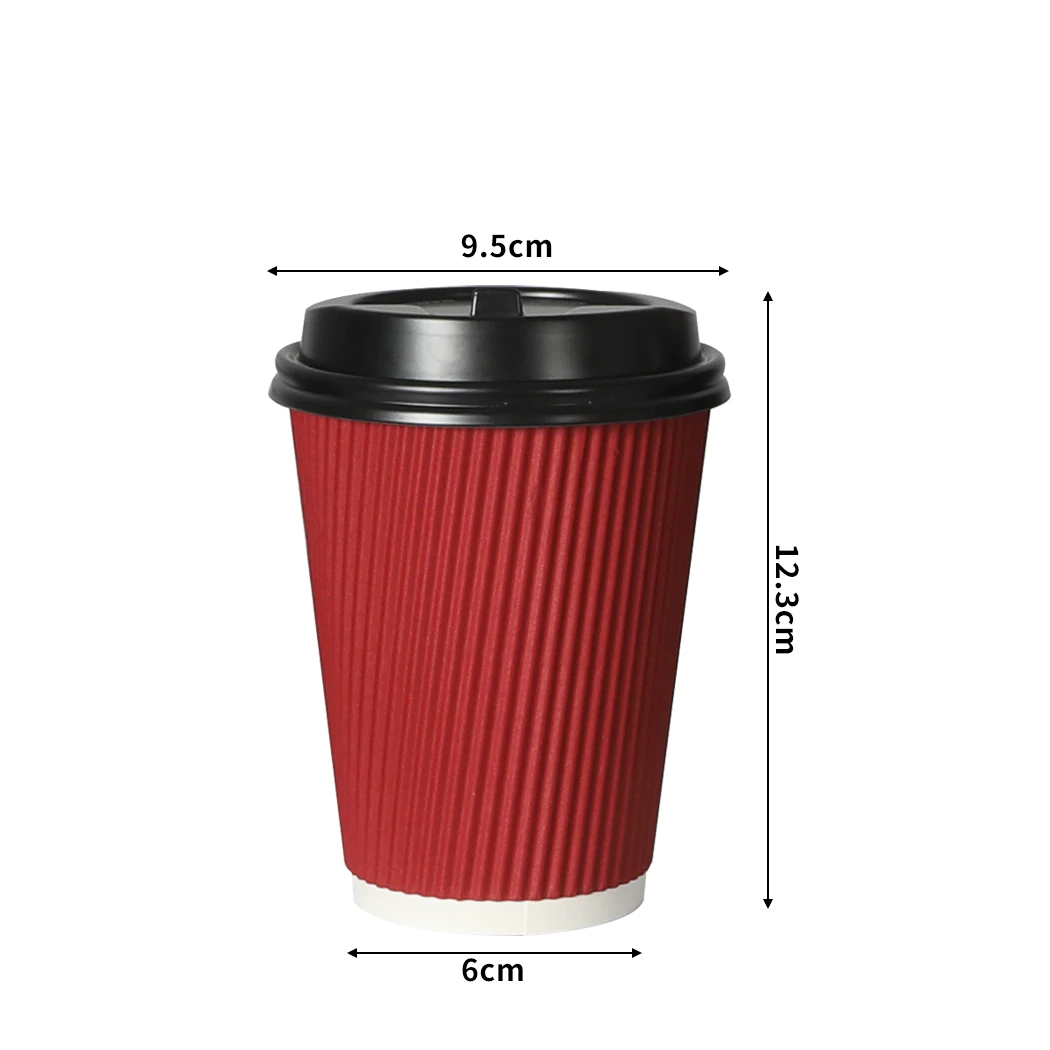 100 Pcs 12oz Red Disposable Take Away w Lids Coffee Paper Party Cups Triple Wall