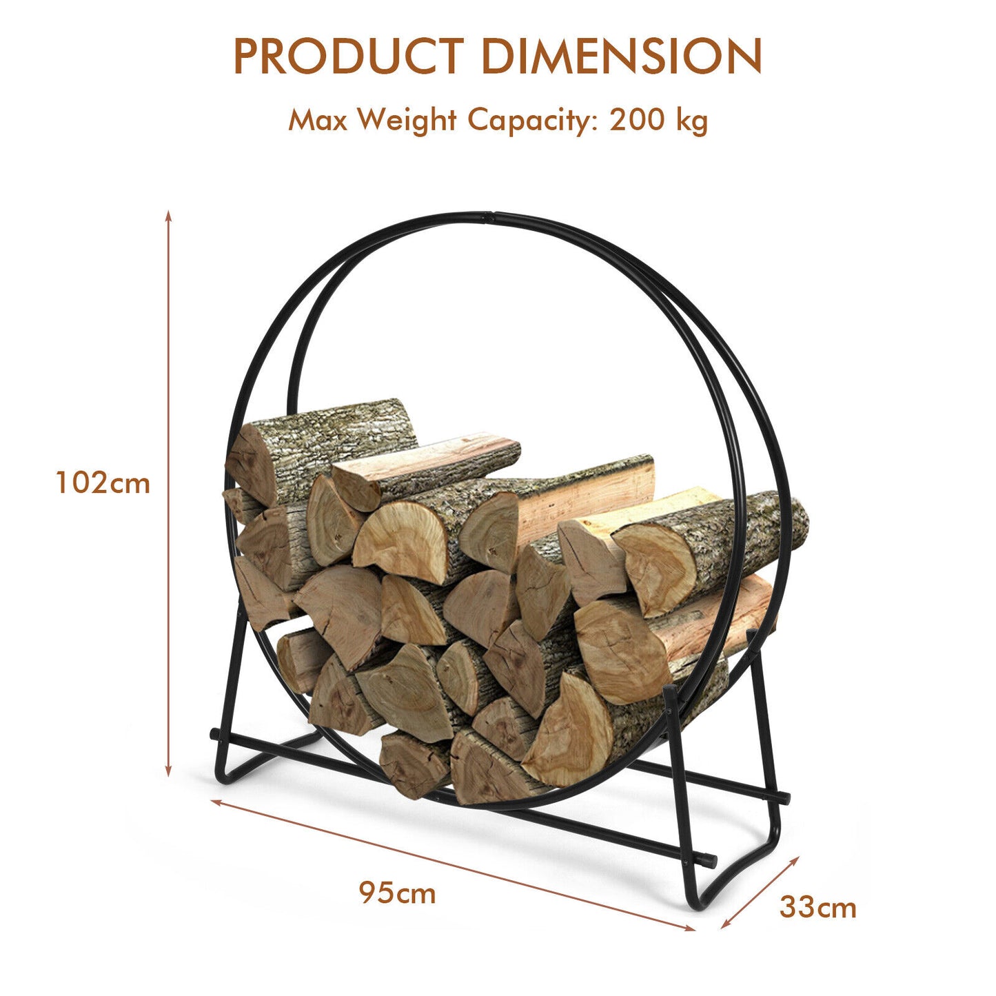 102cm Firewood Storage Rack Holder Round Display Tubular Steel Log Hoop Decor
