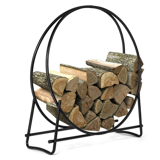 102cm Firewood Storage Rack Holder Round Display Tubular Steel Log Hoop Decor