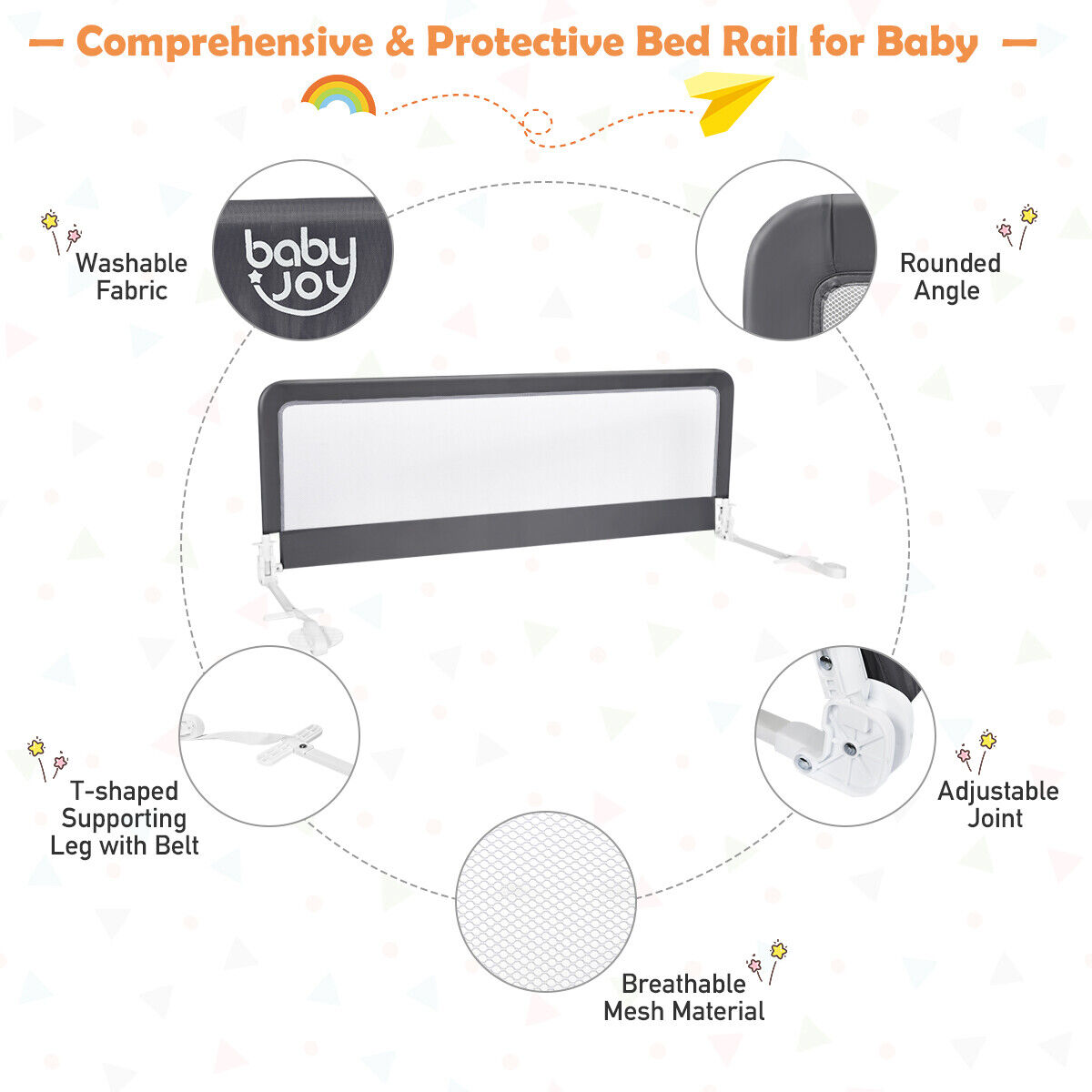 1.5M Safety Rail Guard for Baby/Toddler/Infants Adjustable Bed Rail Protector Kids